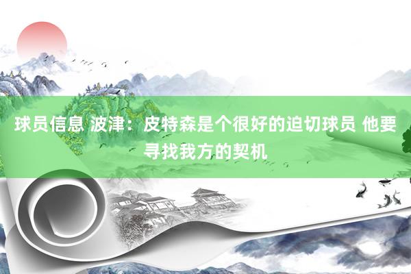 球员信息 波津：皮特森是个很好的迫切球员 他要寻找我方的契机