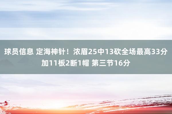 球员信息 定海神针！浓眉25中13砍全场最高33分加11板2断1帽 第三节16分