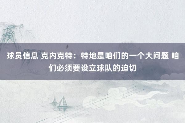 球员信息 克内克特：特地是咱们的一个大问题 咱们必须要设立球队的迫切