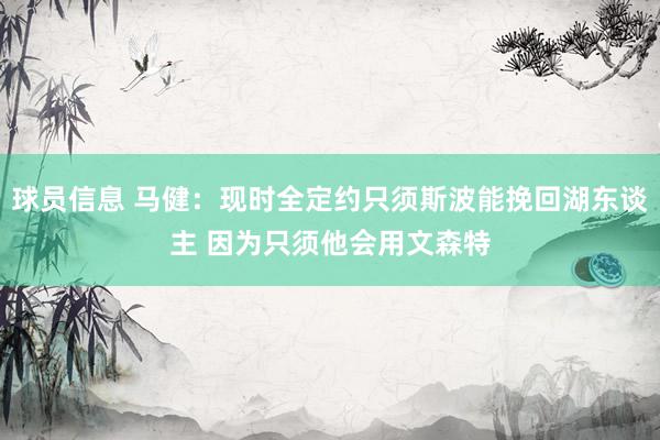 球员信息 马健：现时全定约只须斯波能挽回湖东谈主 因为只须他会用文森特