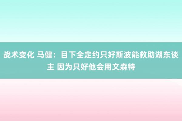 战术变化 马健：目下全定约只好斯波能救助湖东谈主 因为只好他会用文森特