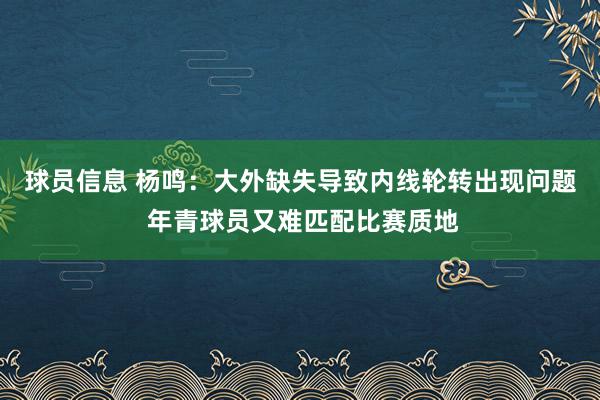 球员信息 杨鸣：大外缺失导致内线轮转出现问题 年青球员又难匹配比赛质地