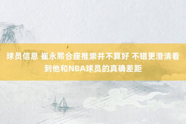 球员信息 崔永熙合座推崇并不算好 不错更澄清看到他和NBA球员的真确差距